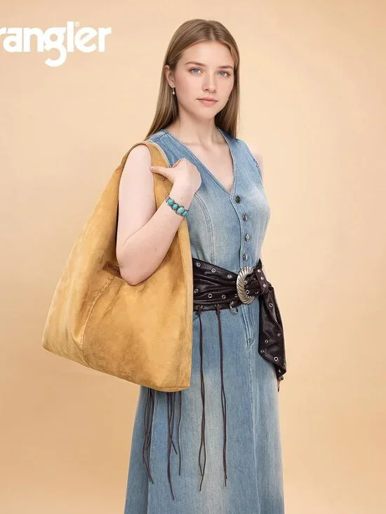 Wrangler Suede Hobo Bag for Women Large Shoulder Purse Slouchy Casual Handbag Fa - Picture 3 of 7